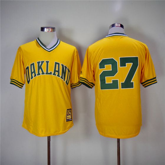 Men Oakland Athletics #27 Catfish Hunter Yellow Throwback MLB Jerseys->oakland athletics->MLB Jersey